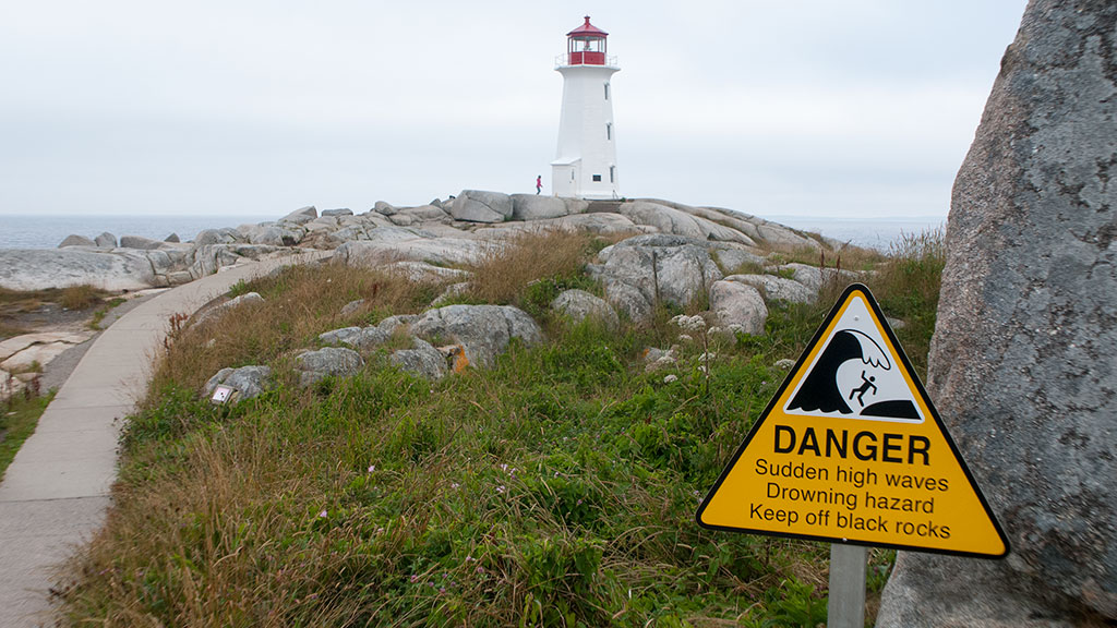 warning sign peggy's cove